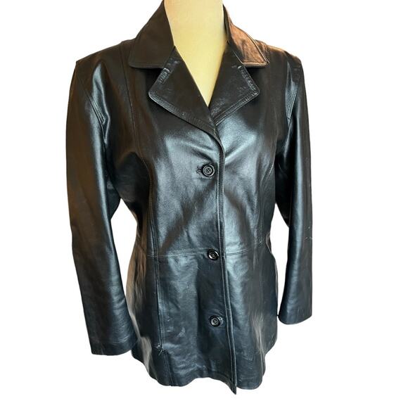 Vera Pelle Vintage Black Button Up Leather Jacket - made in Italy - Large - Picture 1 of 7